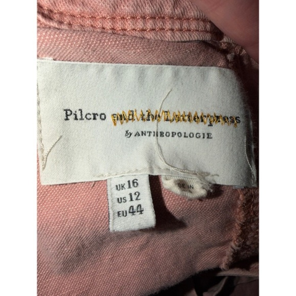Anthropologie Pilcro Pink Cotton Linen Wide Leg Jumpsuit US 12 Button Front Belt - Picture 4 of 8